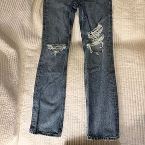 Agolde Womens Jeans Blue 24 Wilder Straight Leg Distressed Knees Organic Cotton